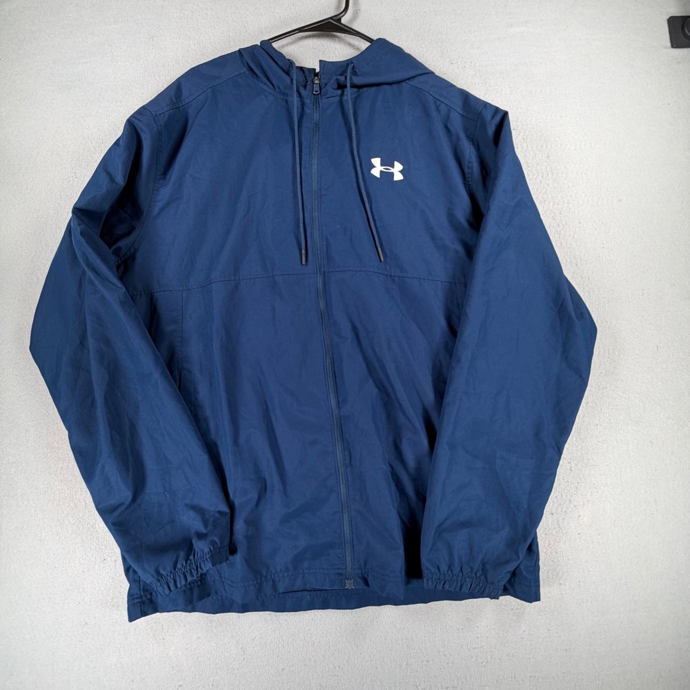 Under Armour Men's XXL Blue Hooded Full Zip Windbreaker Lightweight Mesh Lined